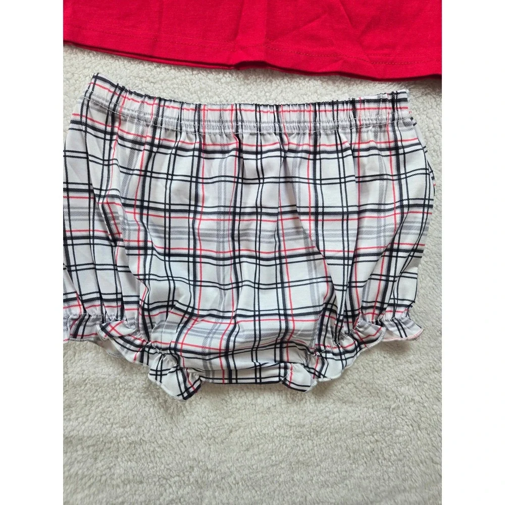 Quinn & Friends Toddler Girls Red Bulldog Plaid Ruffle Top & Bloomers Set 4T NEW
